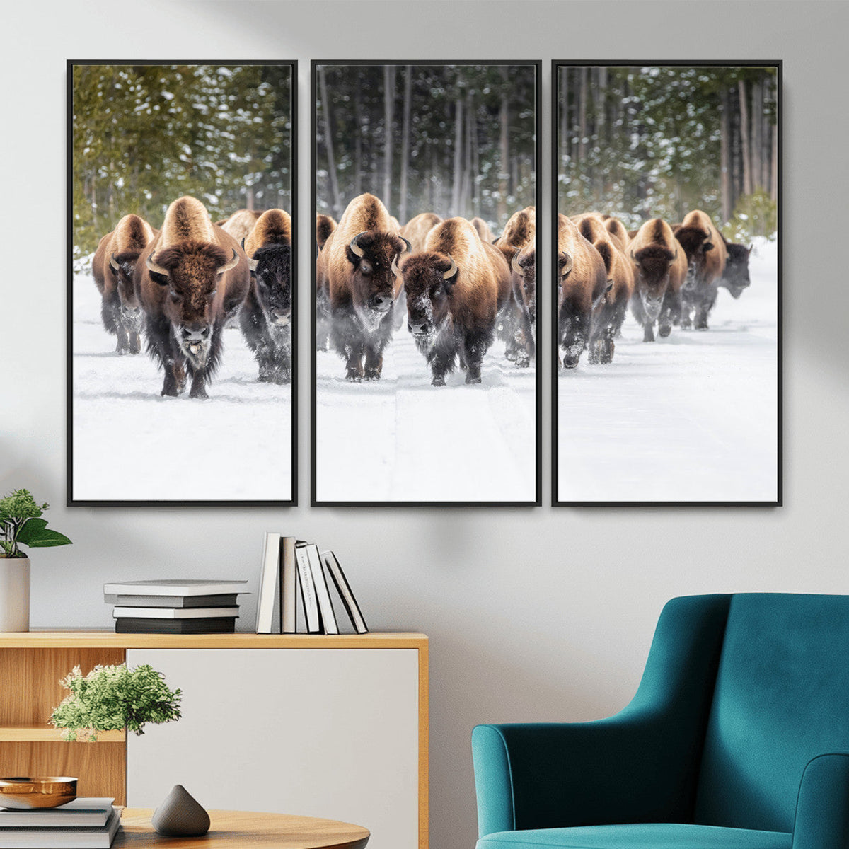 American Bison Herd Wall Art Canvas Print – Powerful Winter