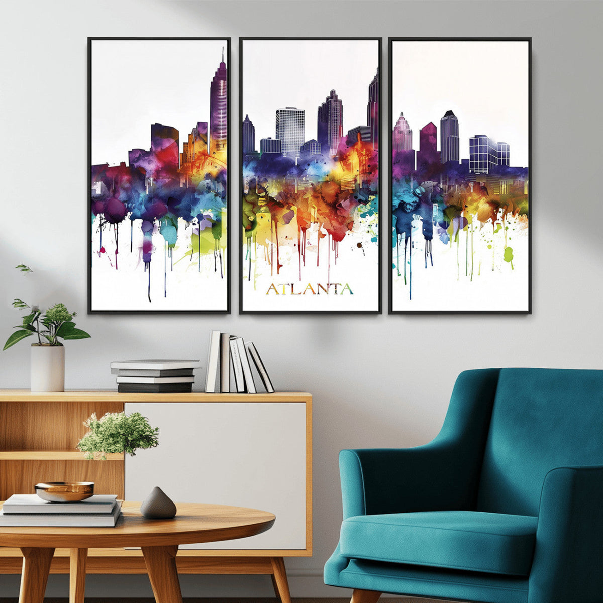 Atlanta Skyline Wall Art Canvas Print – Framed Colorful