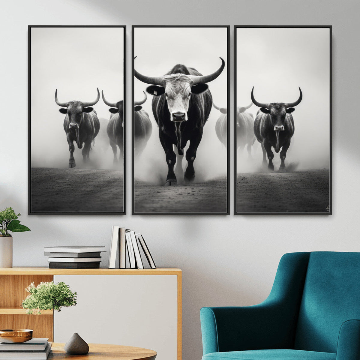 Texas Longhorn Wall Art Canvas Print, Framed Speckled Cow