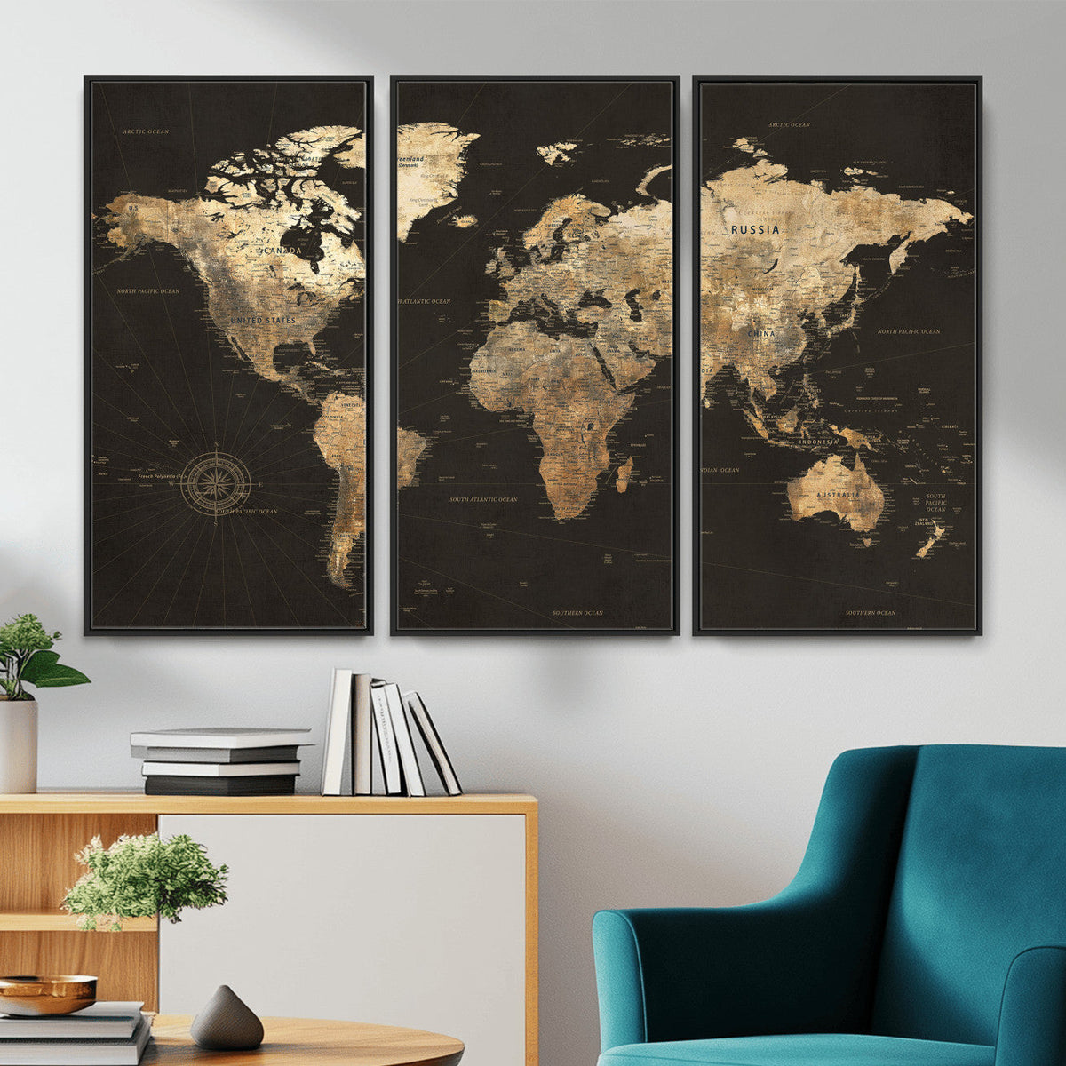 Framed World Map with Pin Canvas Print – Detailed World Map