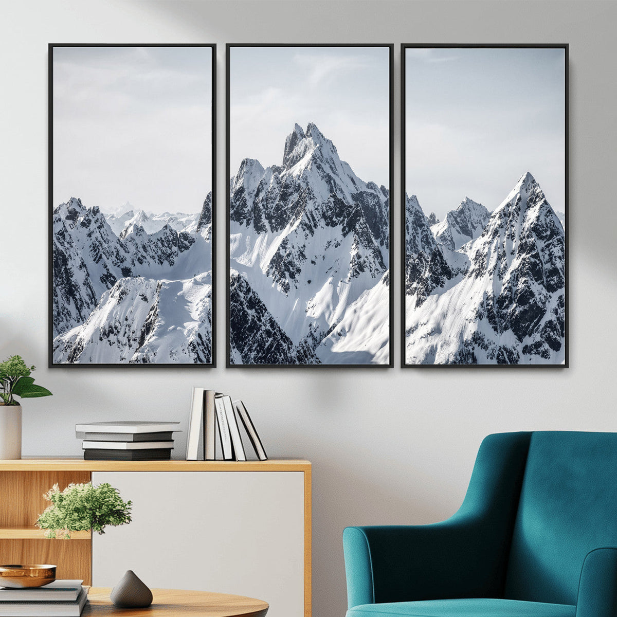 Snowy Mountain Range Canvas Print, Alpine Peaks Landscape