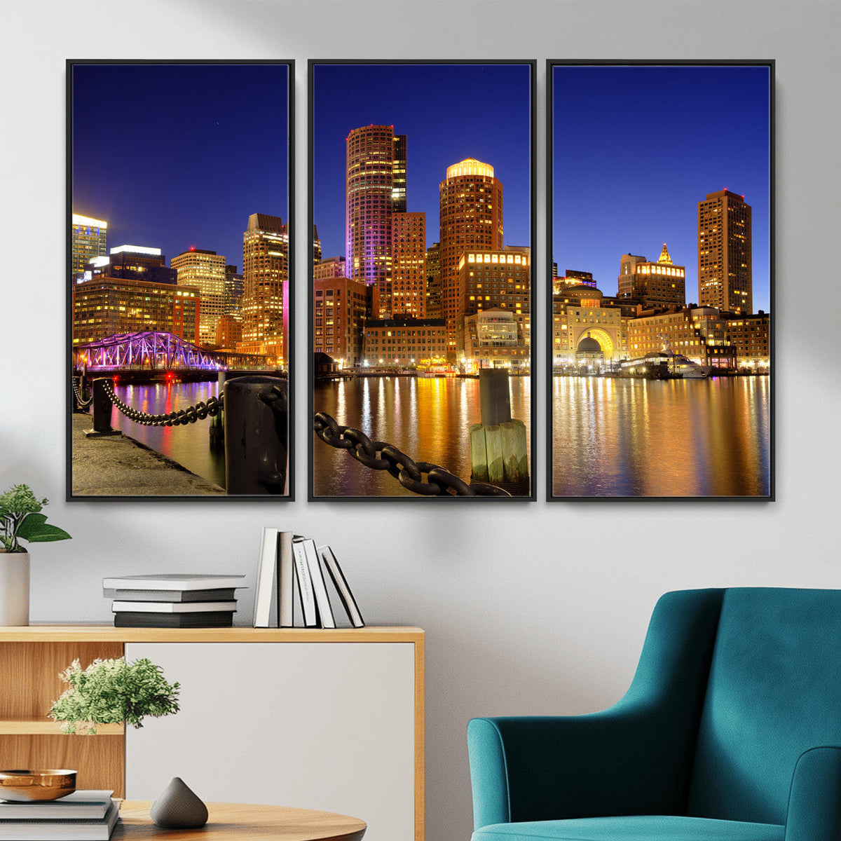 Boston Wall Art Canvas Print, Boston City Downtown Night