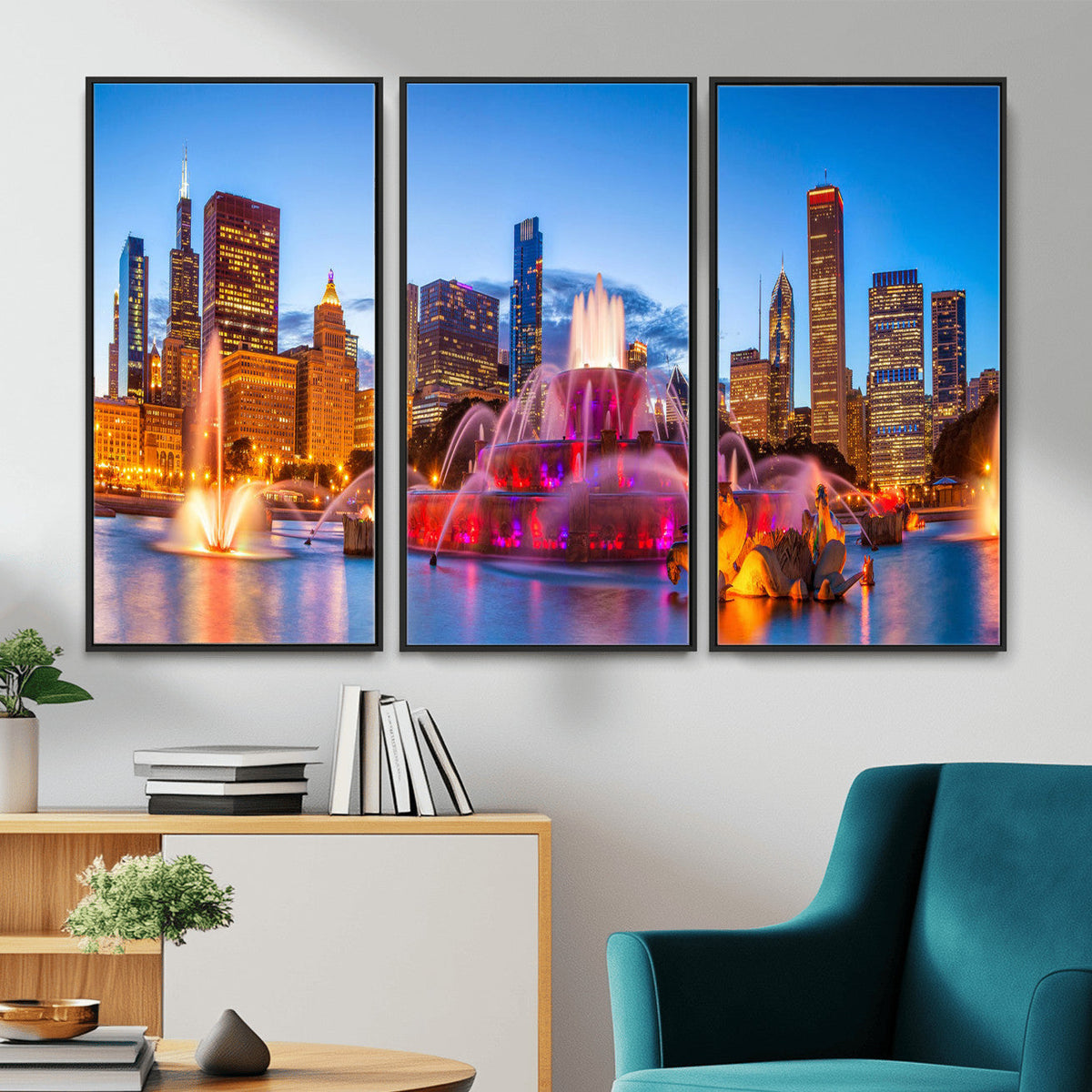 Chicago Wall Art Canvas Print, Chicago City Downtown Night