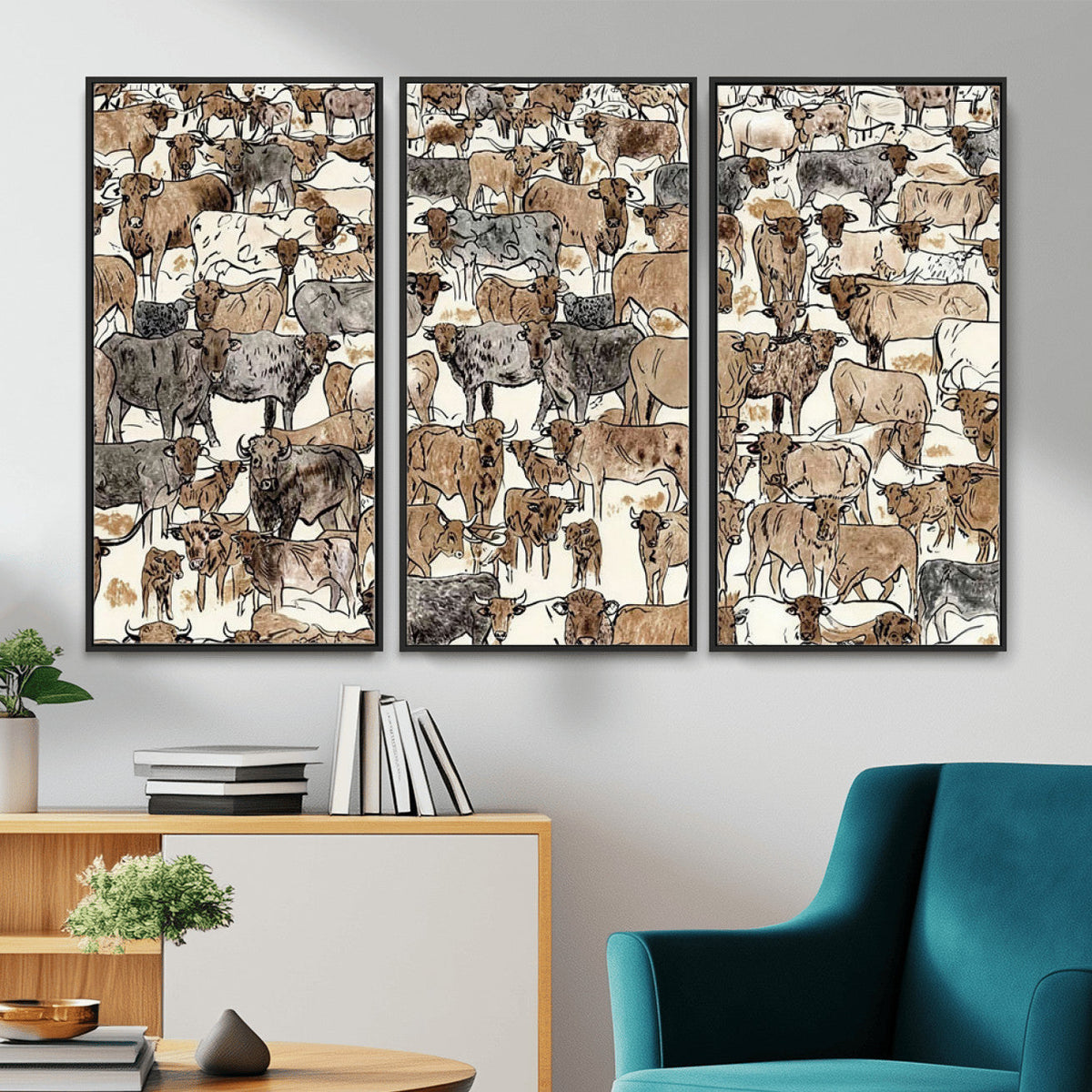 Abstract Longhorn Wall Art Canvas Print - Cow Animal Drawing