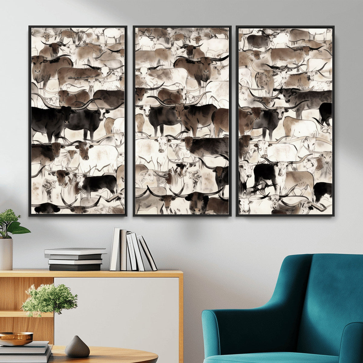 Abstract Texas Longhorn Print - Longhorn Herd Print for