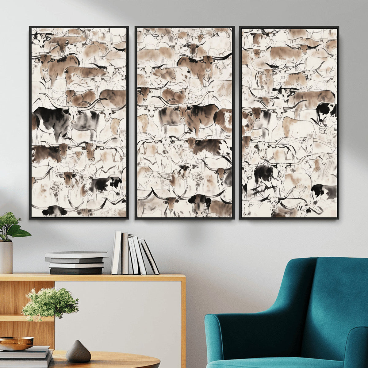 Abstract Texas Cow Canvas Print for Cabin and Western Home
