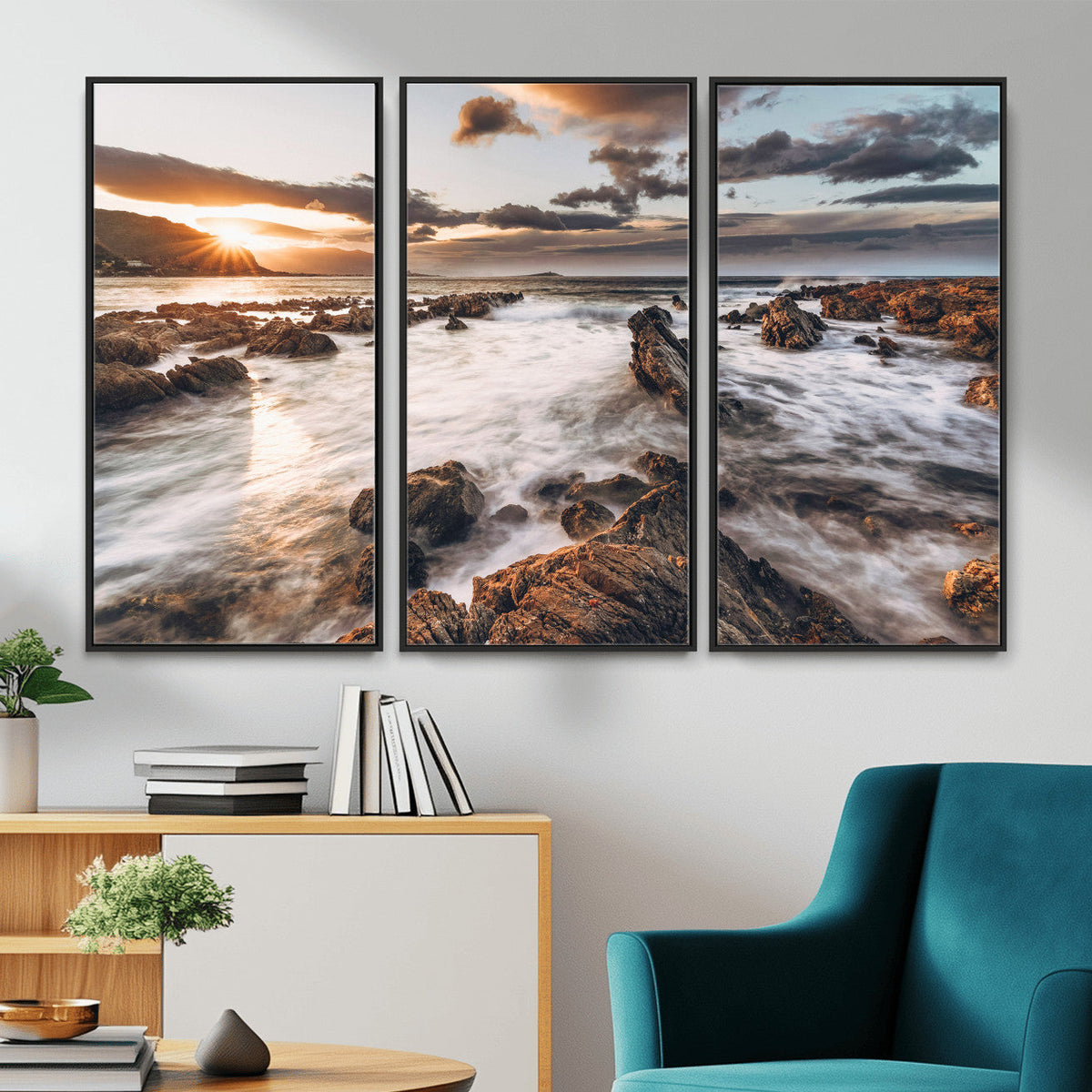 Rocky Coast Ocean Sunset Wall Art Canvas Print, Dramatic