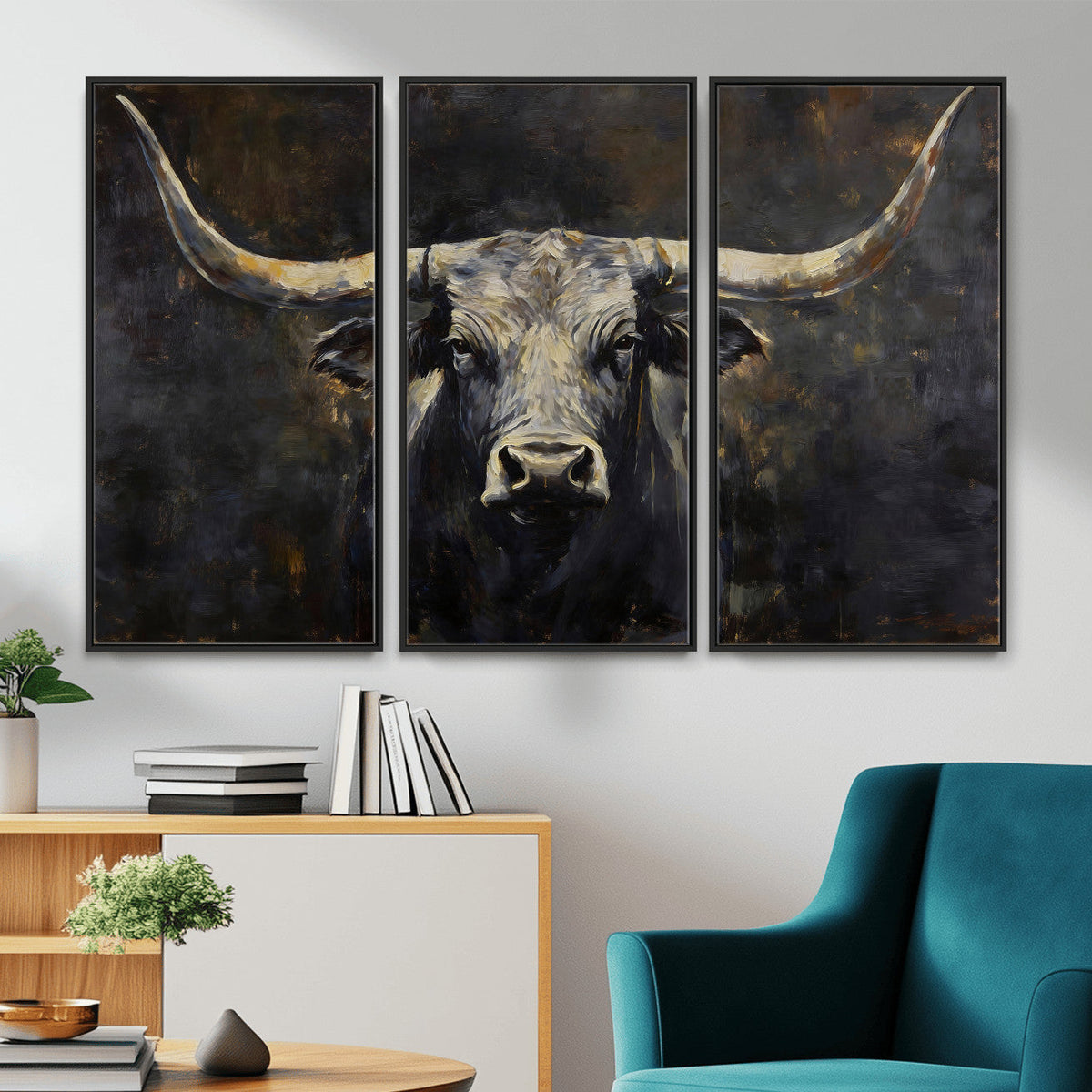 Rustic Longhorn Bull Wall Art Canvas Print – Vintage Western