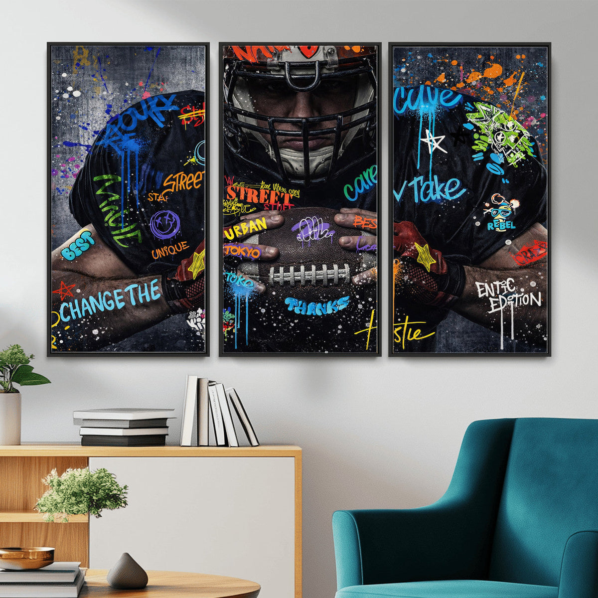 Graffiti American Football Player Street Art Wall Art Canvas