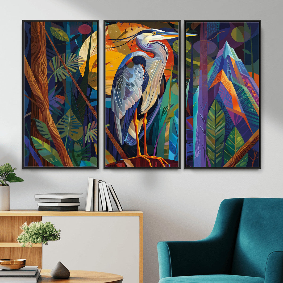 Colorful Heron Wall Art Canvas Print Tropical Bird Abstract