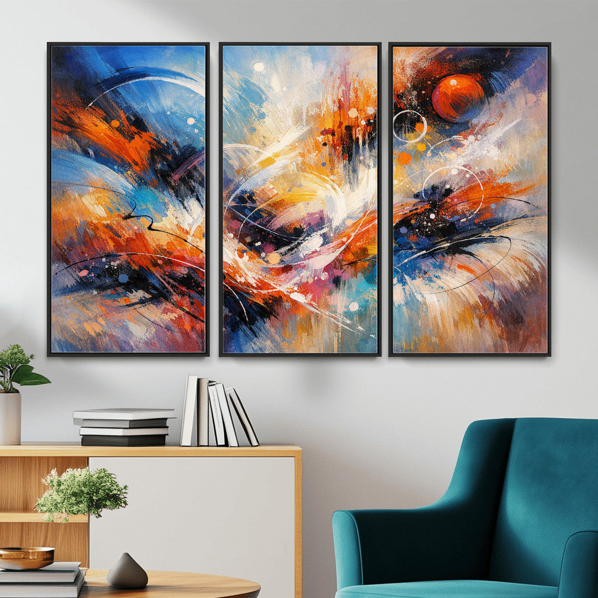 Lyrical Abstraction Wall Art Canvas Print, Orange Blue
