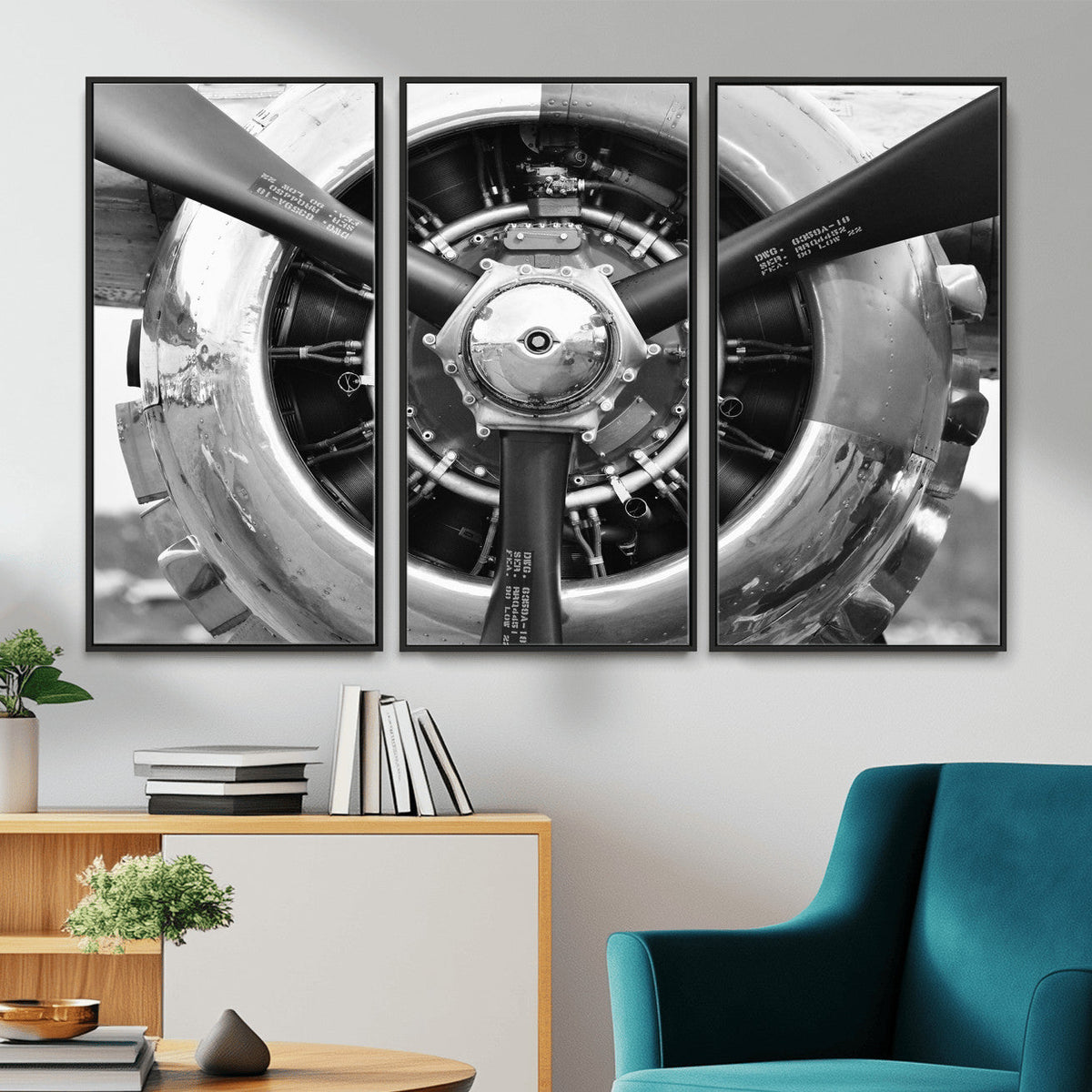 Vintage Propeller Plane Wall Art Canvas Print, Black and