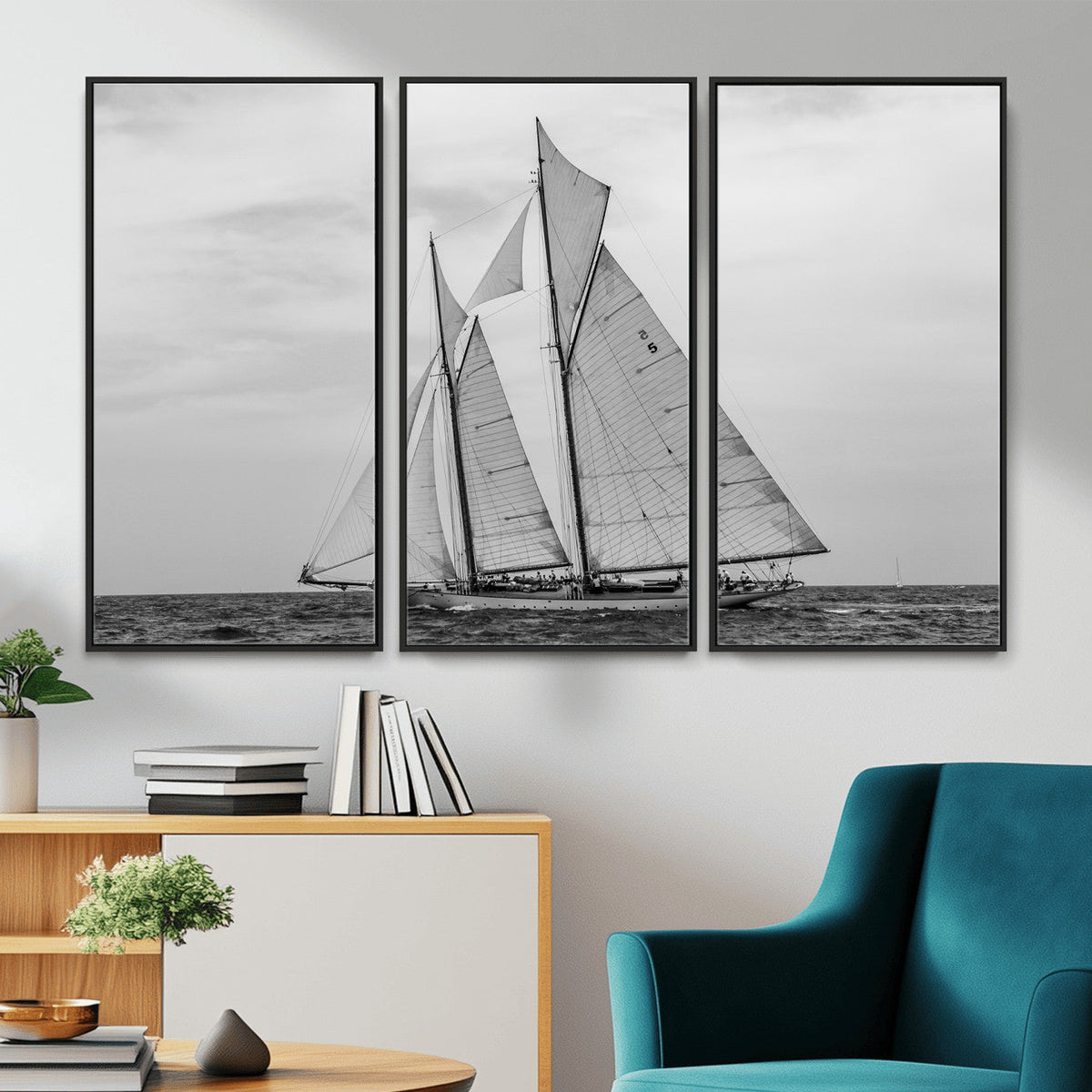 Vintage Sailboat Wall Art Canvas Print, Black and White