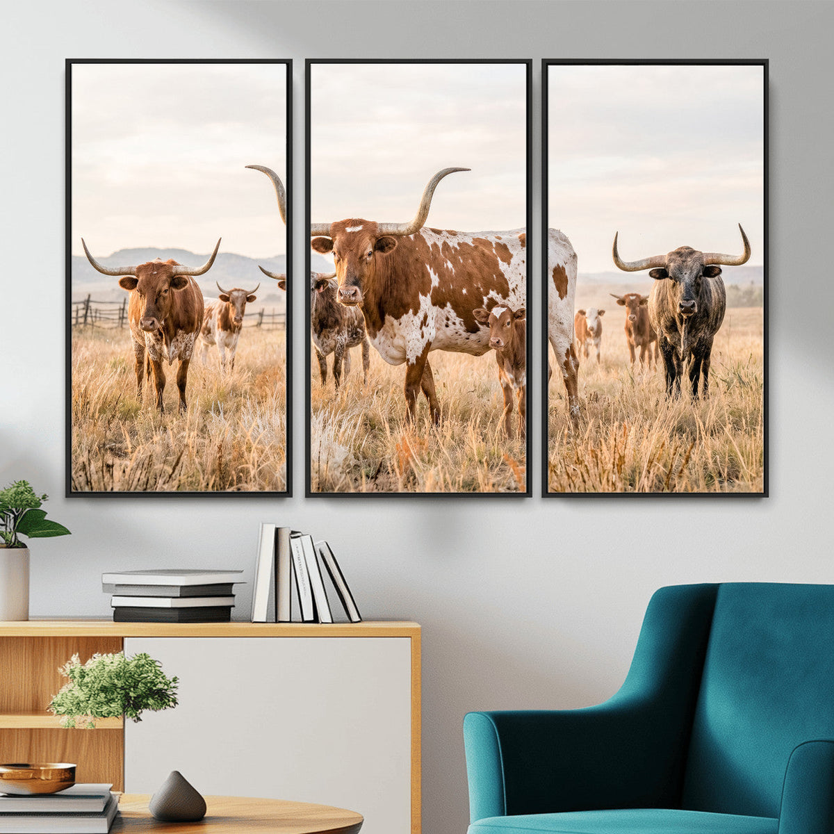 Texas Longhorn Canvas Wall Art, Rustic Farm Animal Photography Print, Farmhouse Country Decor, Western Ranch Art