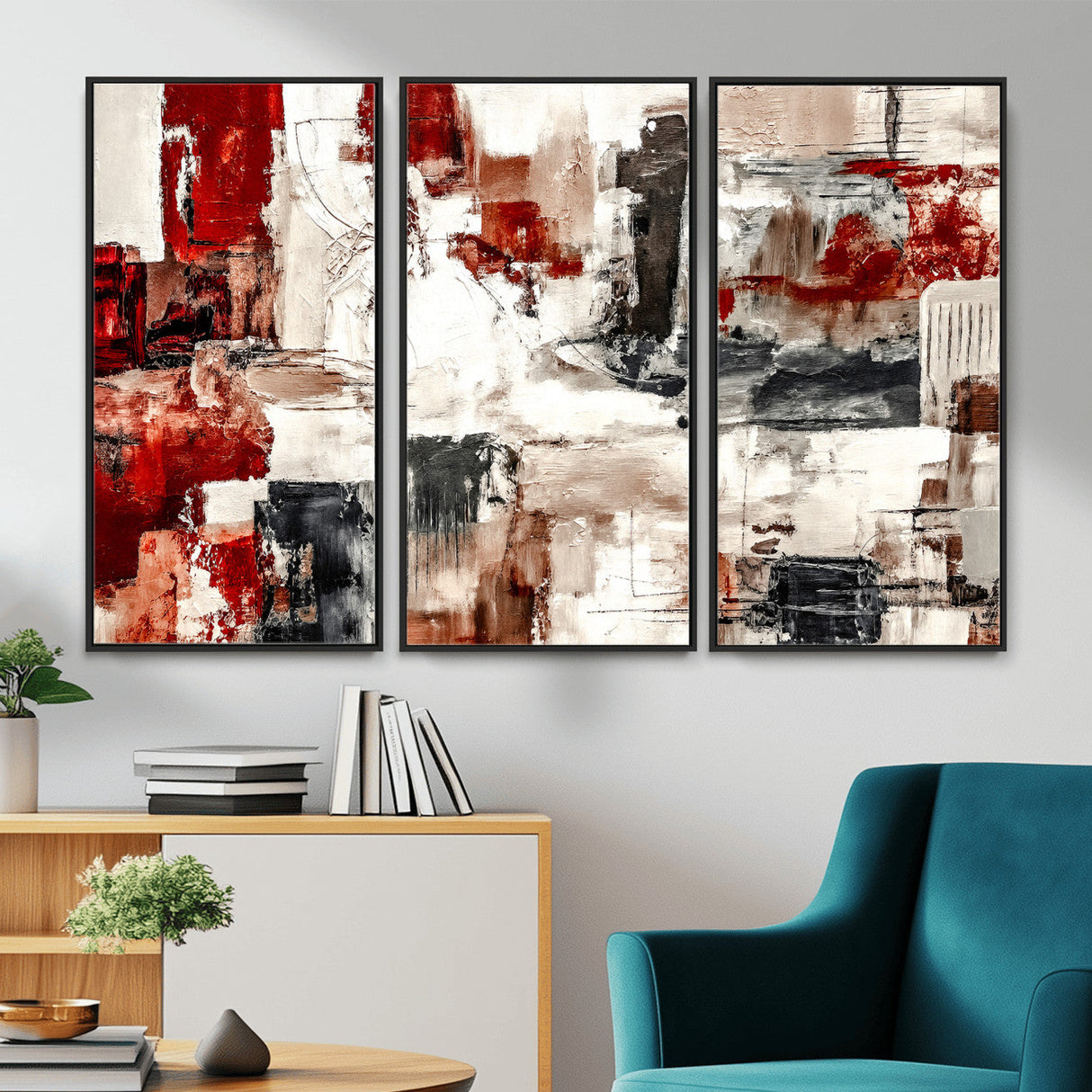 Blue Teal Abstract Canvas Wall Art, Modern Textured Painting Print, Navy Orange White Contemporary Art, Neutral Living Room Decor, Office Art