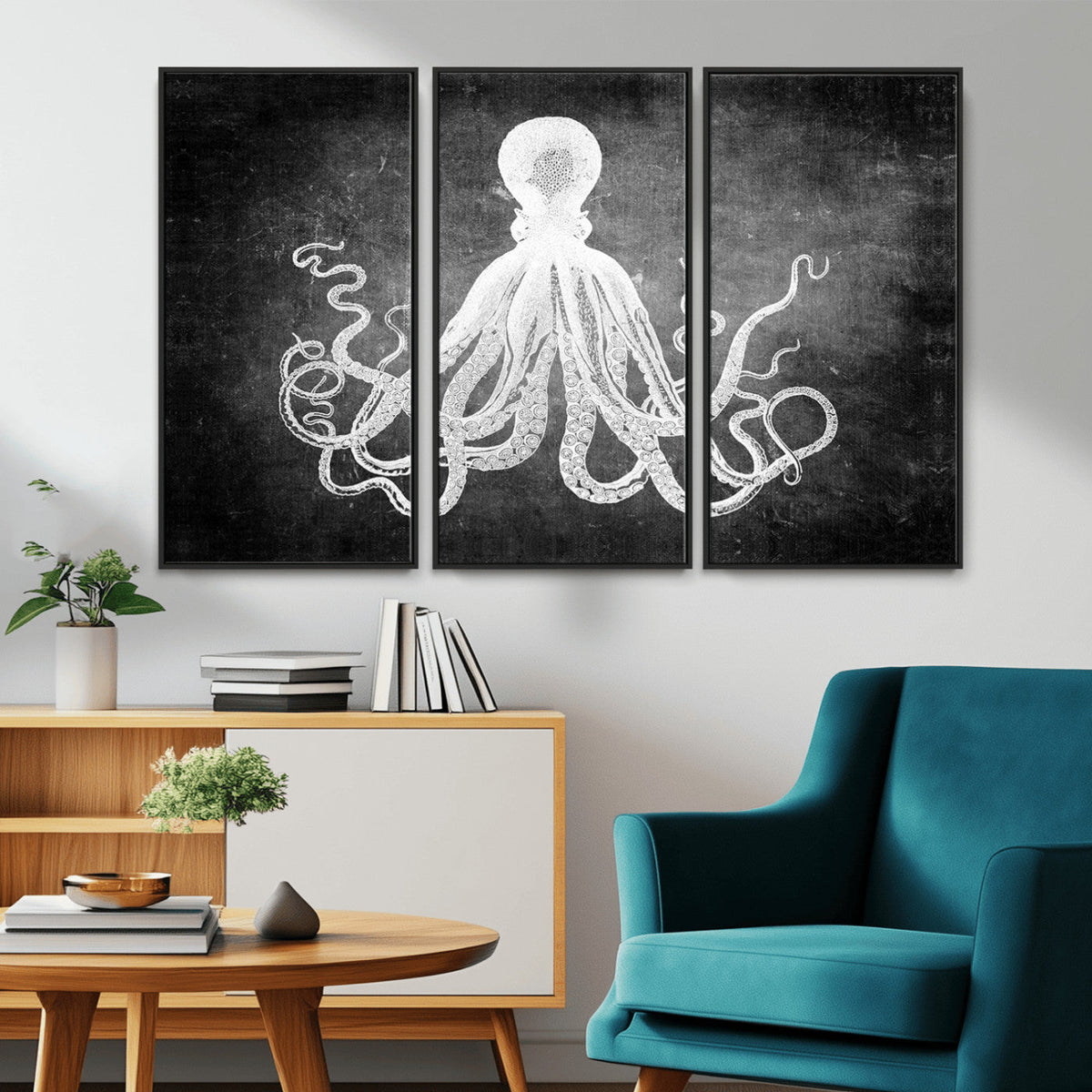 Black White Octopus Wall Art Canvas Print