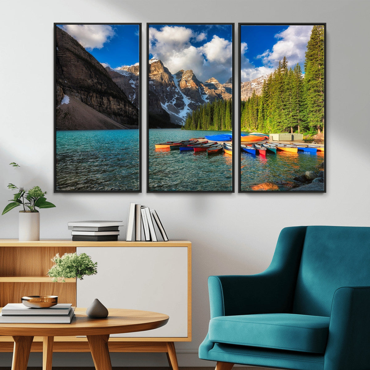 Moraine Lake 3-Panel Wall Art, Majestic Mountain and Lake