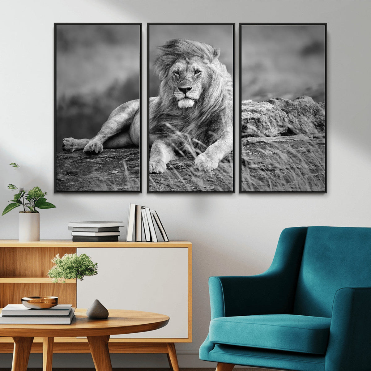 King Forest Lion Wall Art Canvas Print – Framed Majestic