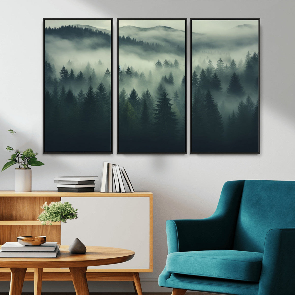 Misty Forest Wall Art Premium Canvas Print a Foggy and