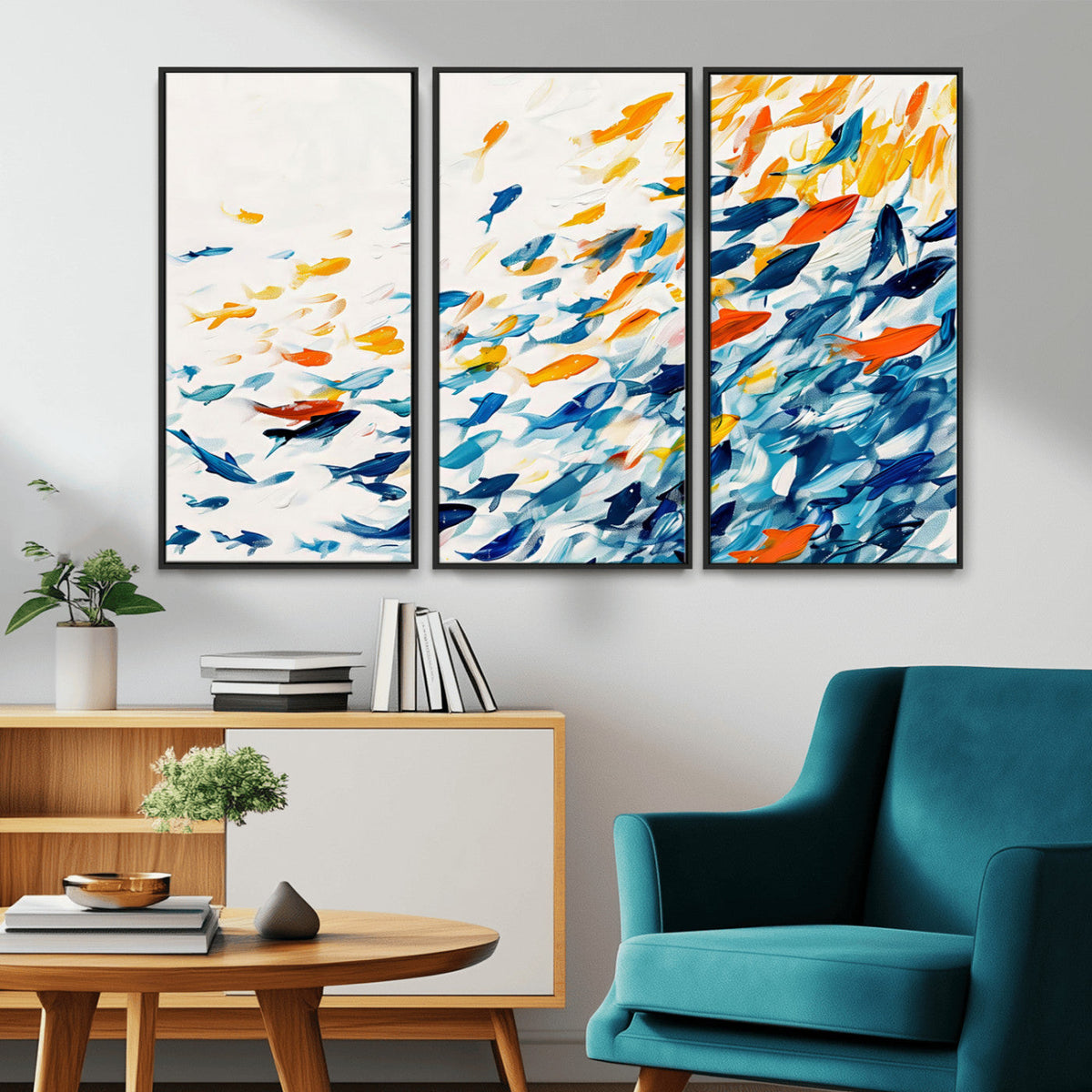 Abstract Fish Shoal Wall Art Canvas Print, Colorful Fish