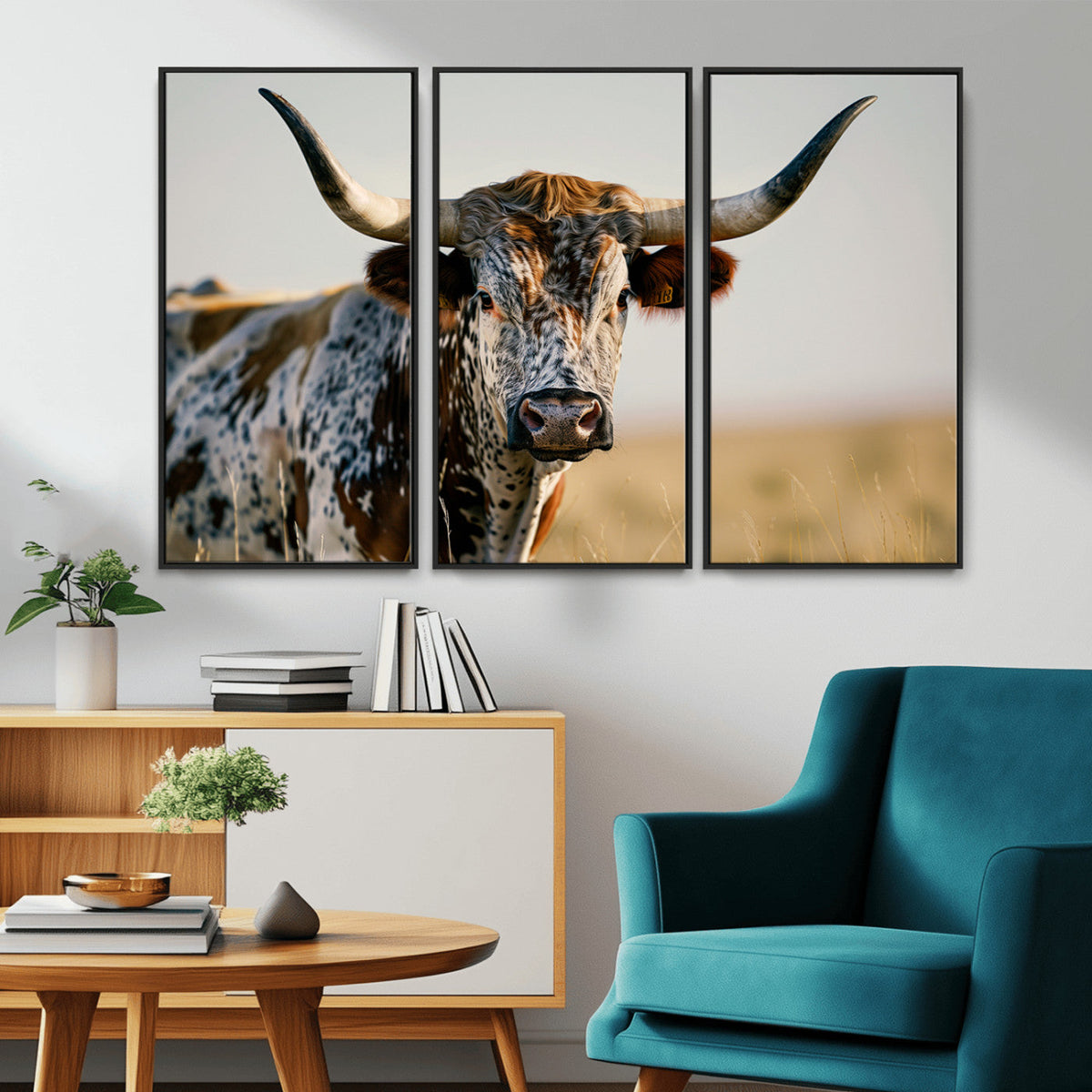 Texas Bull Longhorn Wall Art Canvas Print for Farm House