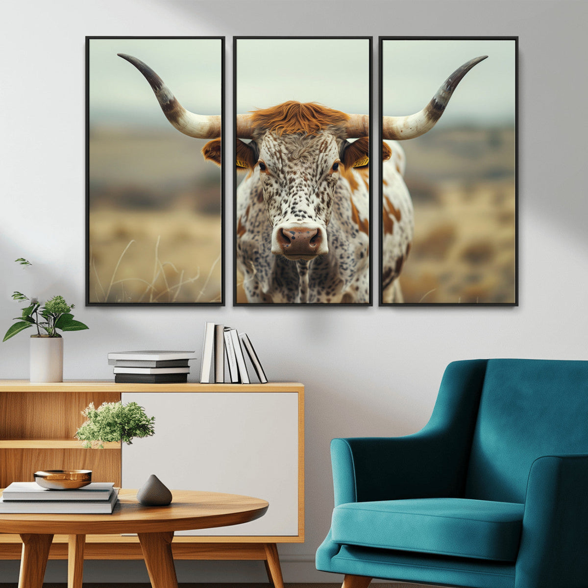 Texas Cow Longhorn Wall Art Canvas Print for Farm House Wall