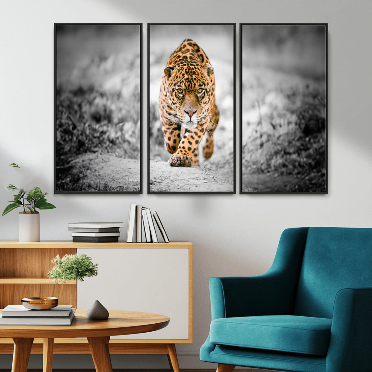 Jaguar Wall Art Canvas Print - Majestic Big Cat in Focused