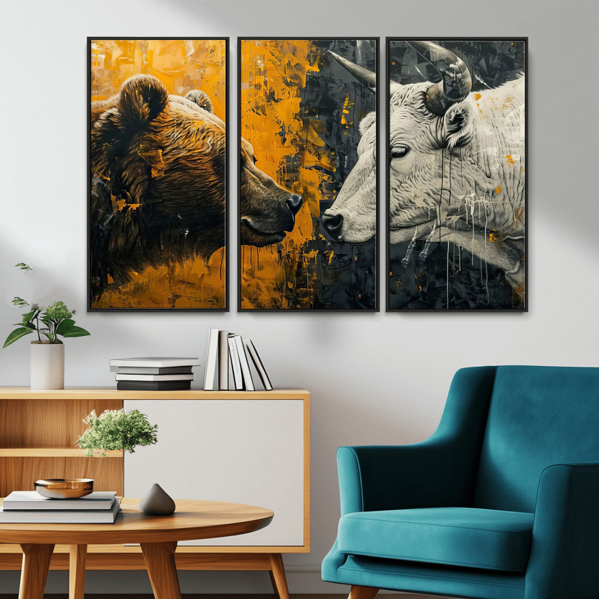 Bear and Bull Wall Art Canvas Print – Abstract Animal