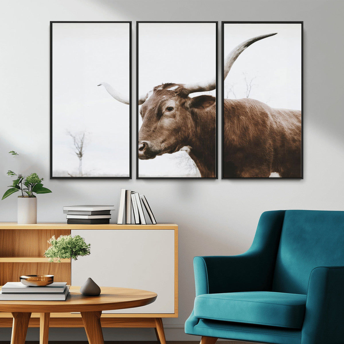 Rustic Bull Wall Art Canvas Print – Modern Longhorn