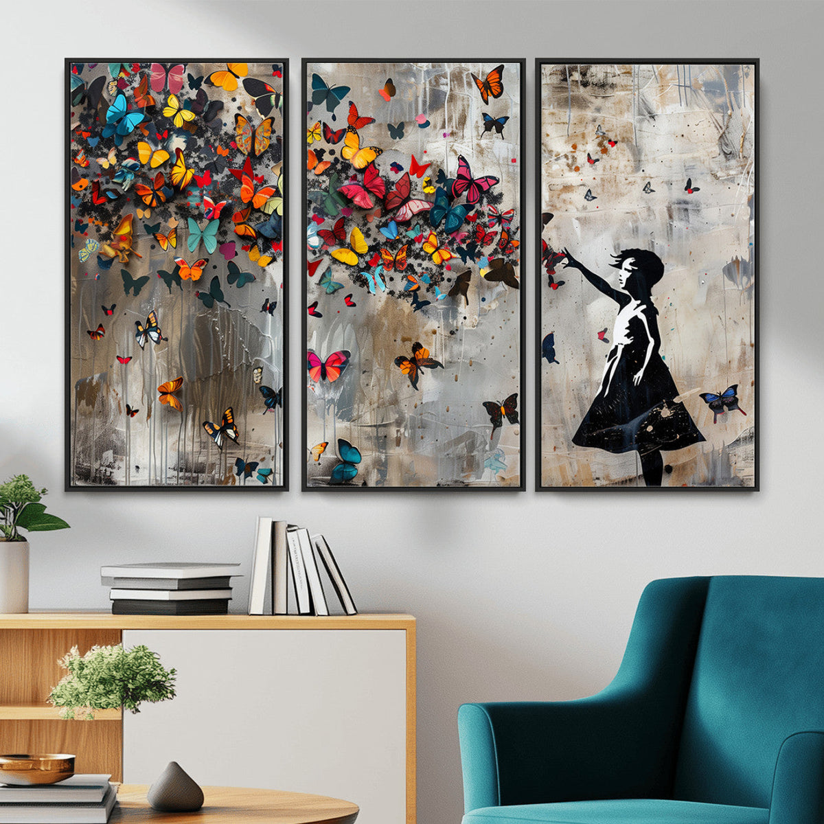 Banksy Wall Art - Banksy Girl and Butterfly Explosion Wall