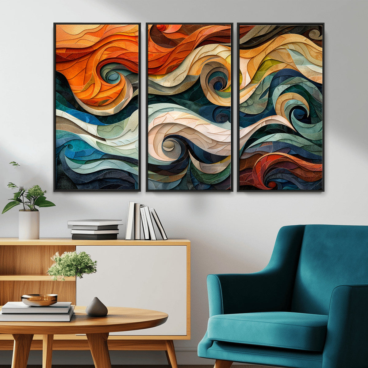 Abstract Wave Wall Art | Ready to Hang Framed Canvas Print |