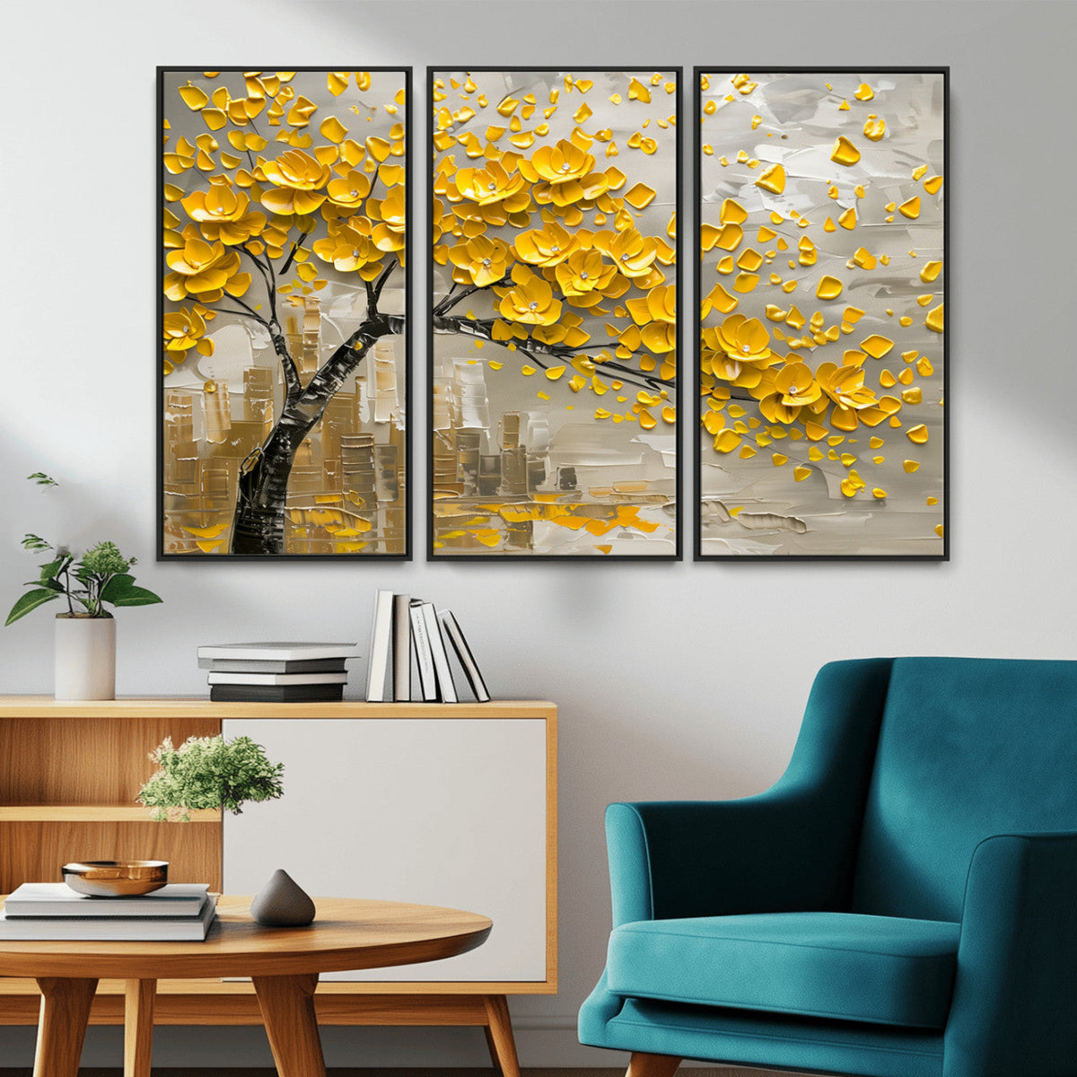 Yellow Blossom Tree Canvas Wall Art - Floral Abstract Modern