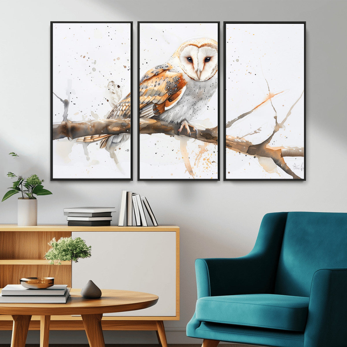 Barn Owl Wall Art on Branch | Stunning Canvas Print for