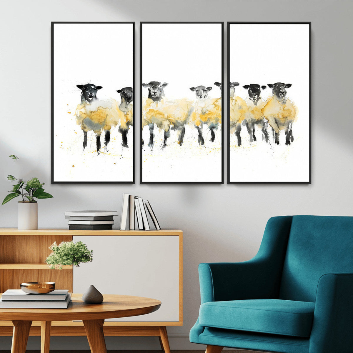 Farmhouse Wall Art Sheep Print | Ready to Hang Framed Canvas