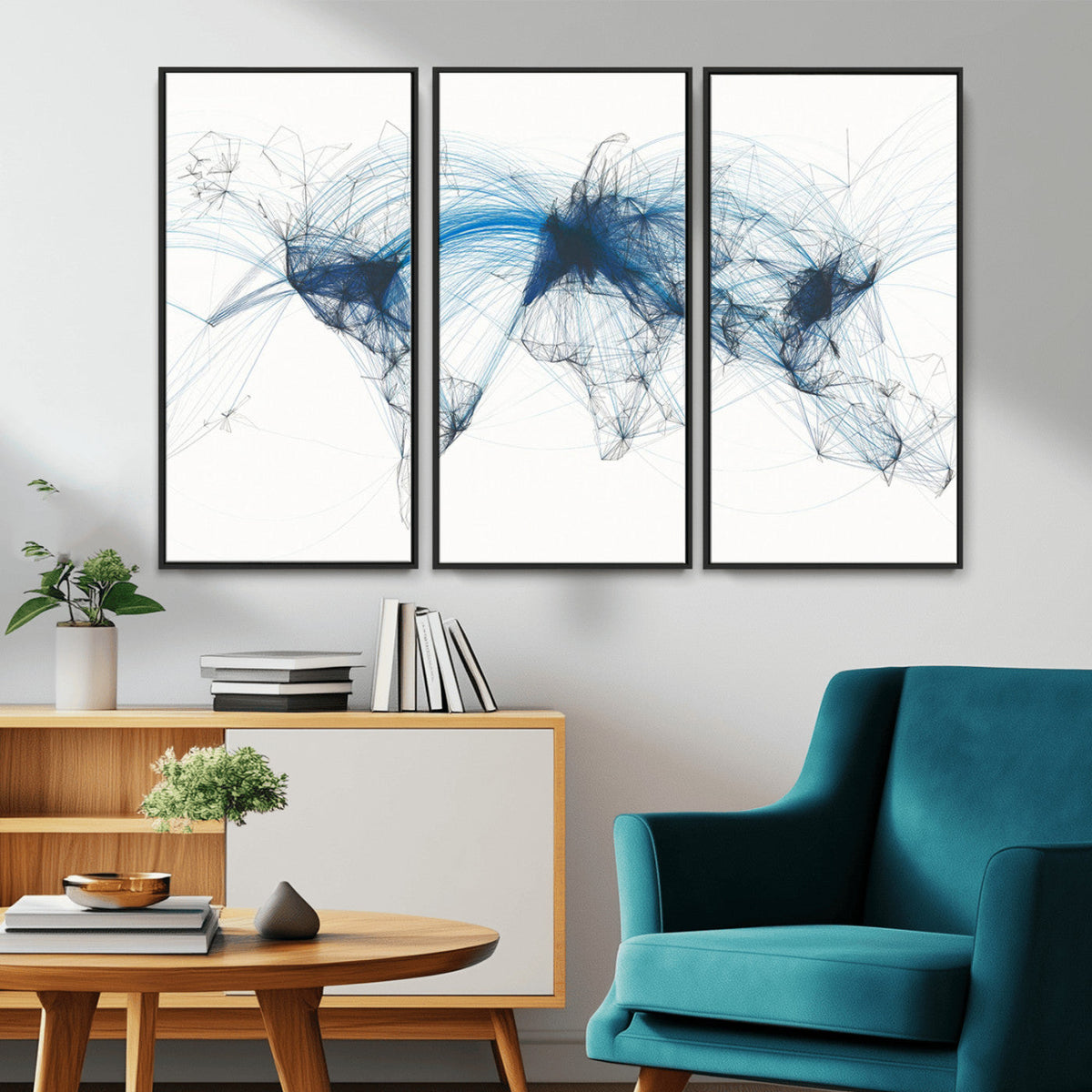 Flight Route Map Wall Art Canvas Print, Abstract Air Traffic