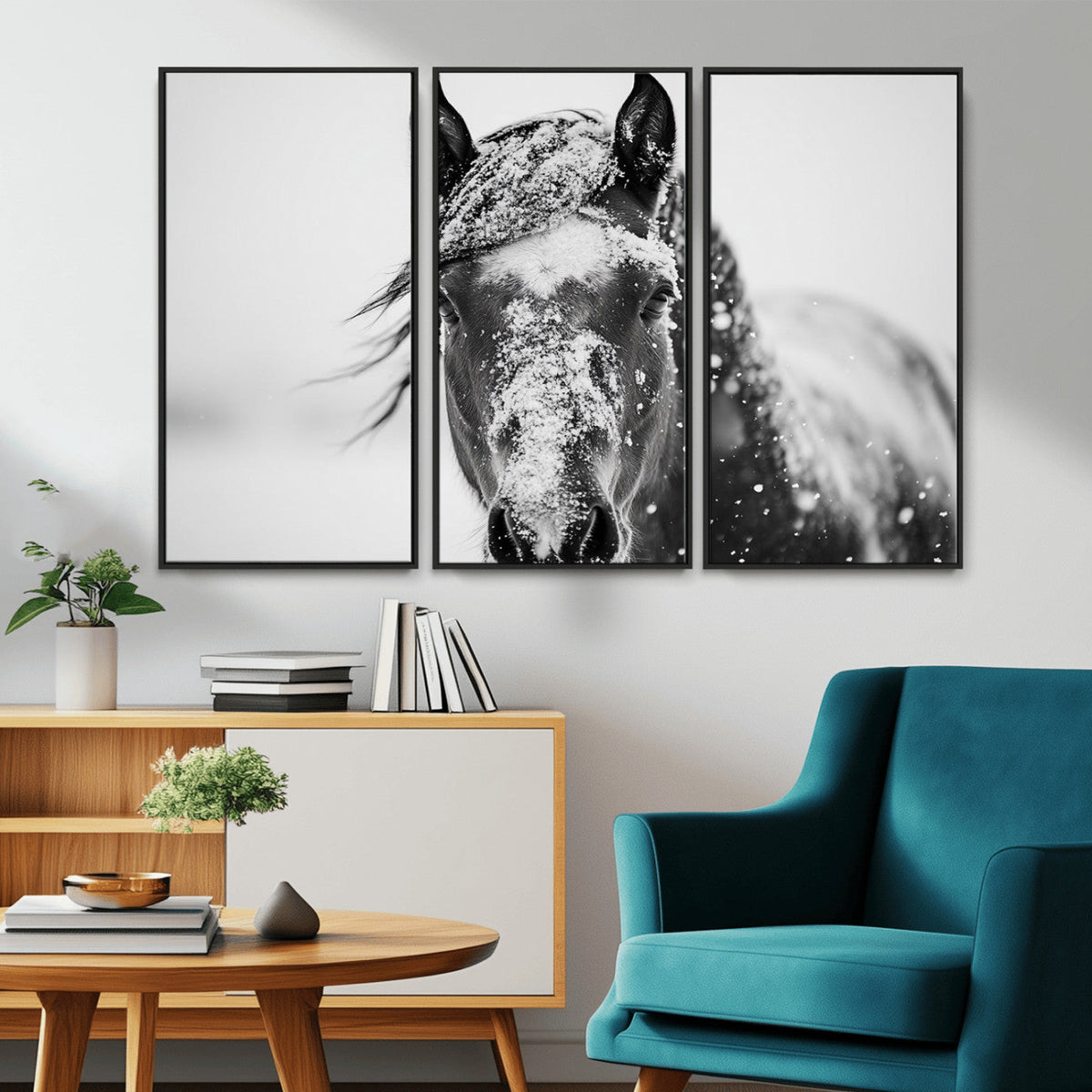 Western Wall Art | Black and White Winter Horse Wall Art |
