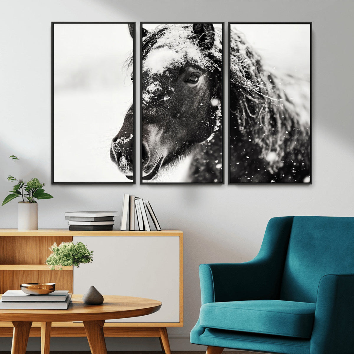 Framed Black and White Horse Wall Art | Ready to Hang and