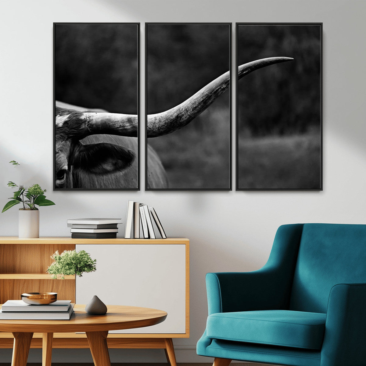 Cow Longhorn Wall Art | Black and White Print | Ready to
