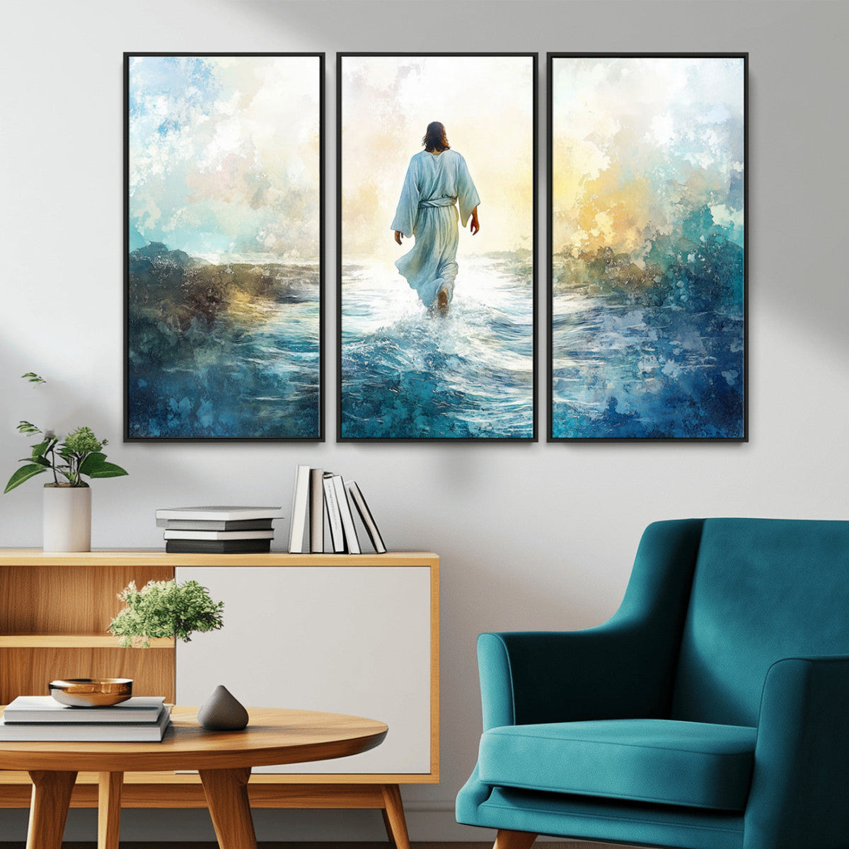Watercolor Jesus Walking on Water Canvas Print, Christian