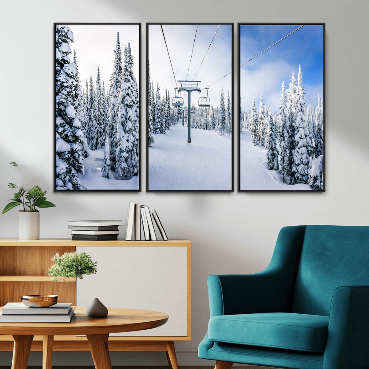 Winter Ski Lift Wall Art Print - Landscape Wall Art | Snowy