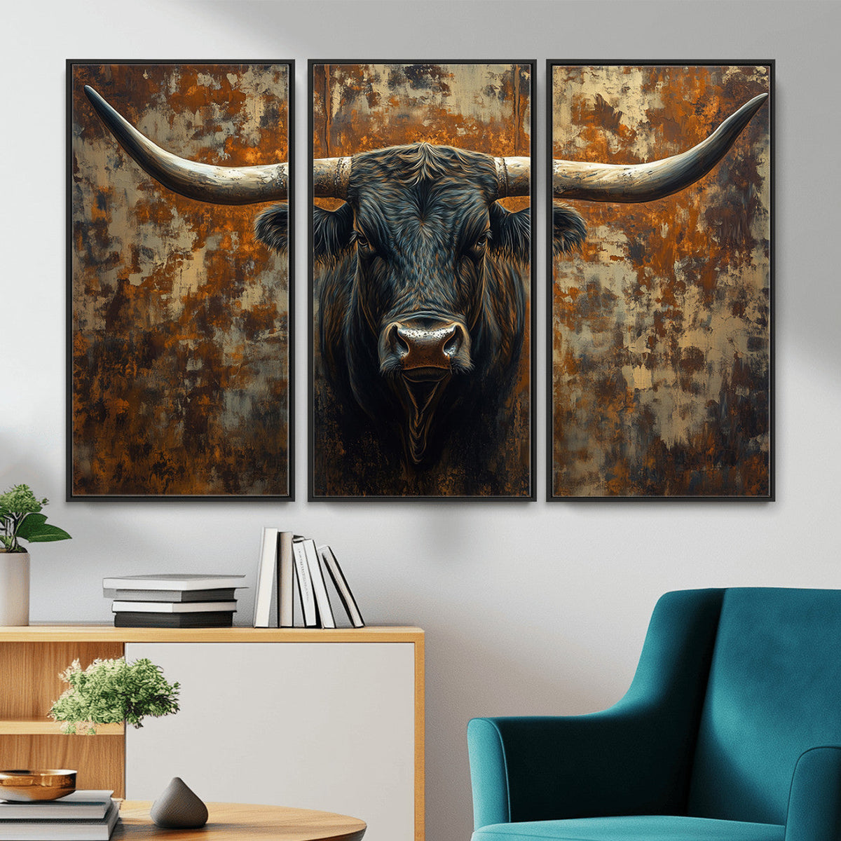 Longhorn Texas Cow Bull Wall Art | Rustic Farmhouse Canvas