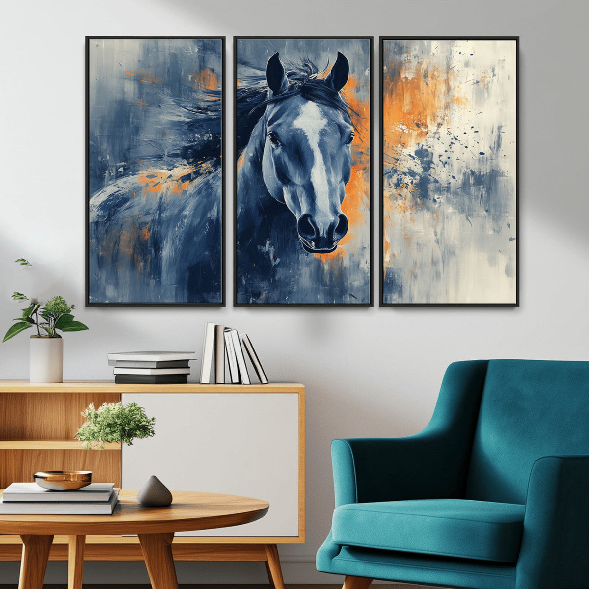Abstract Blue Horse Wall Art Print Canvas | Horse Wall Art