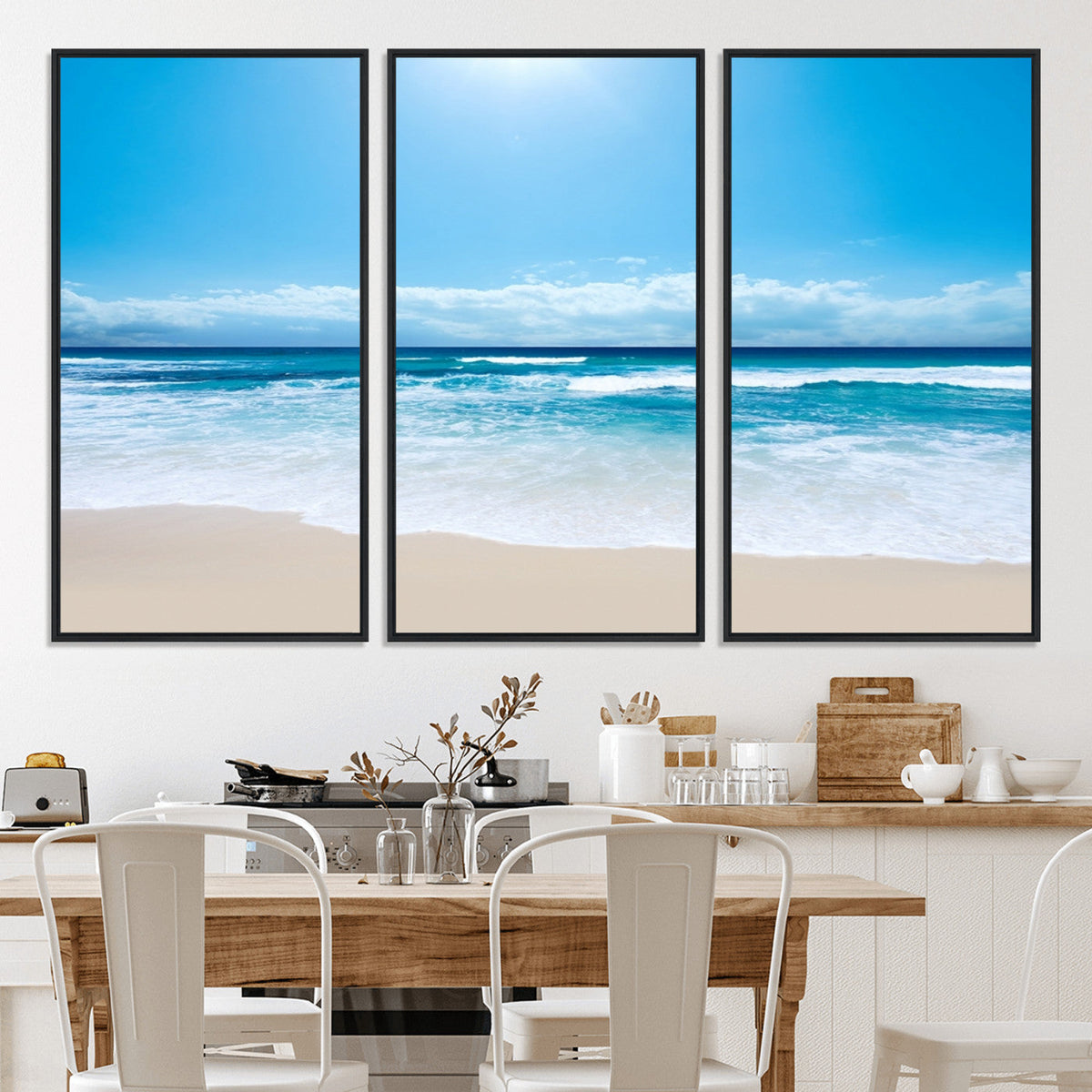 Wall Art Canvas Print Shiny Blue Sea and Beach