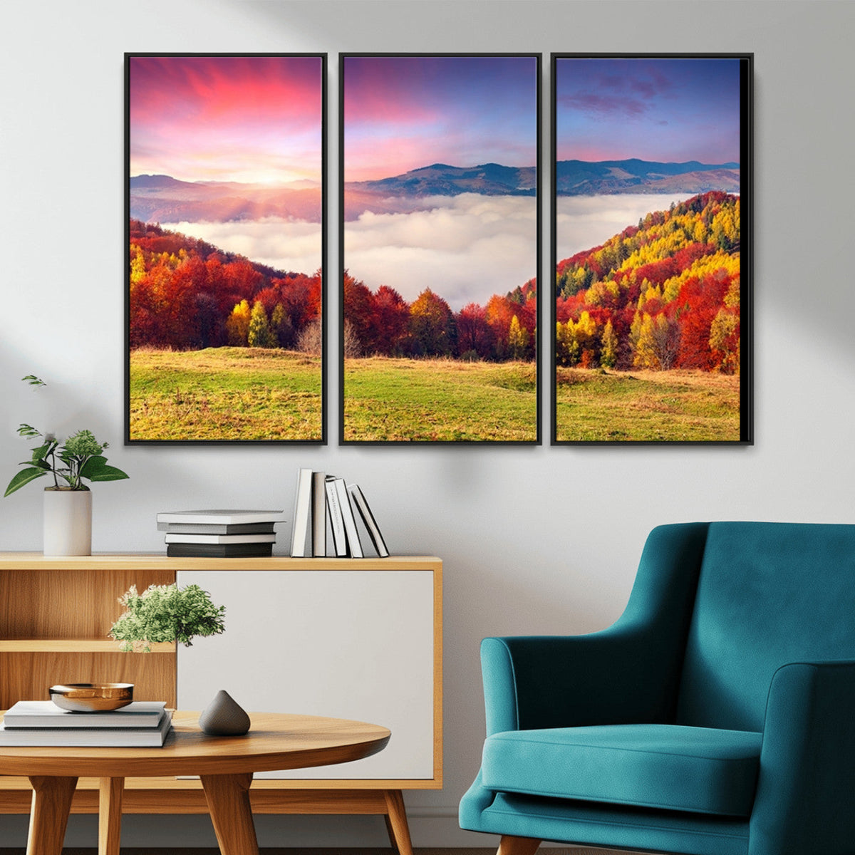 Autumn Mountain Foggy Landscape Wall Art Canvas Print |