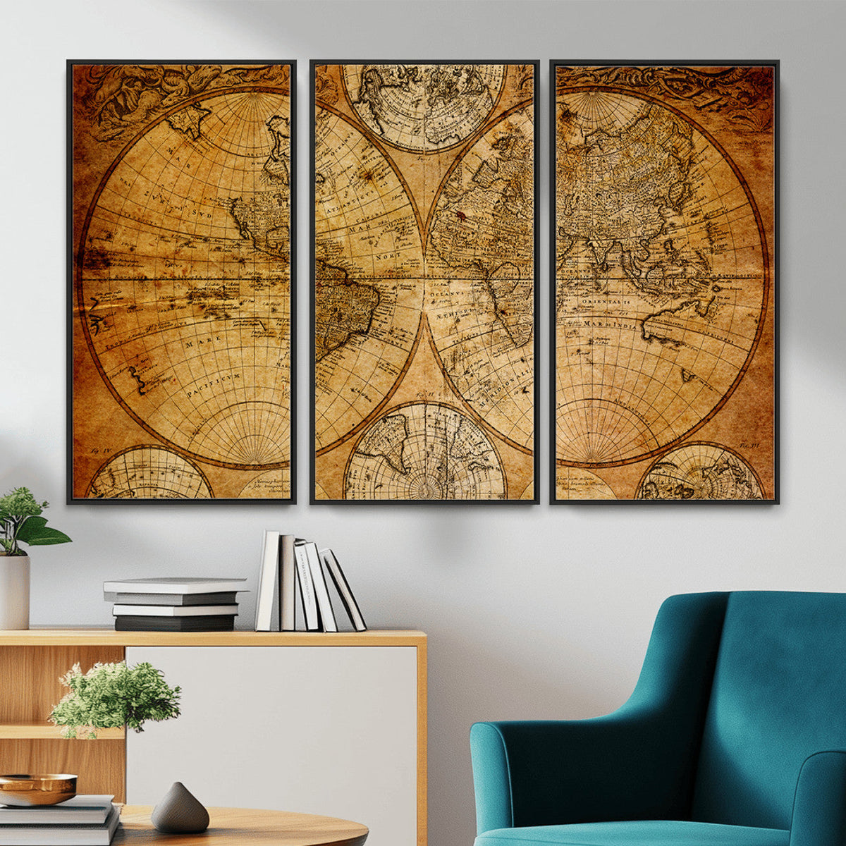 Vintage World Map Canvas Print – Antique Push Pin Travel