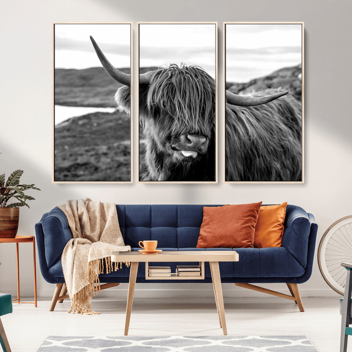 Longhorn Steer Canvas Print Wall Art, Highland Cow Canvas