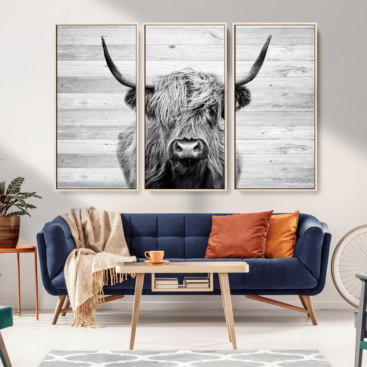 Scottish Highland Cow Cattle Art Print on Wood Background