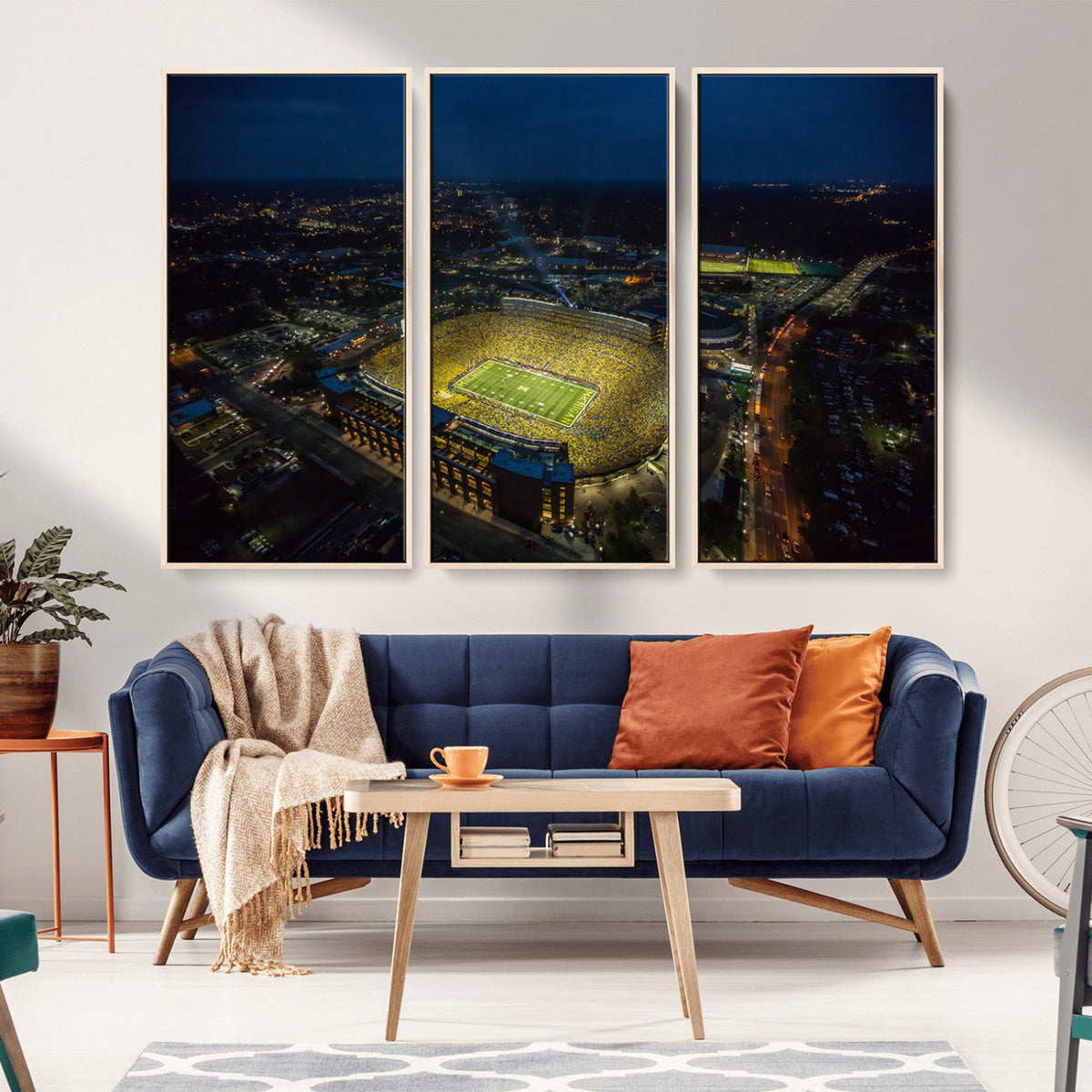 Michigan Stadium Night Game Wall Art – Sports Arena Aerial