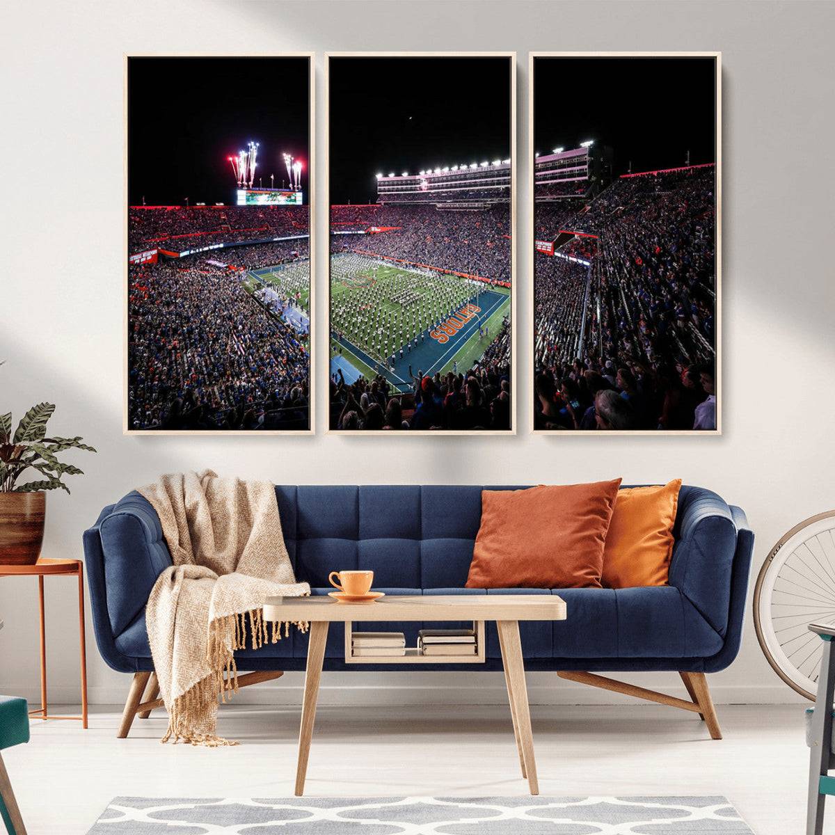 Ben Hill Griffin Stadium Night Game Triple Canvas Wall Art -