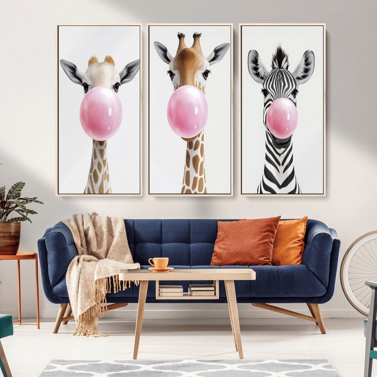 Bubblegum Animals Canvas Wall Art - Playful Giraffe and